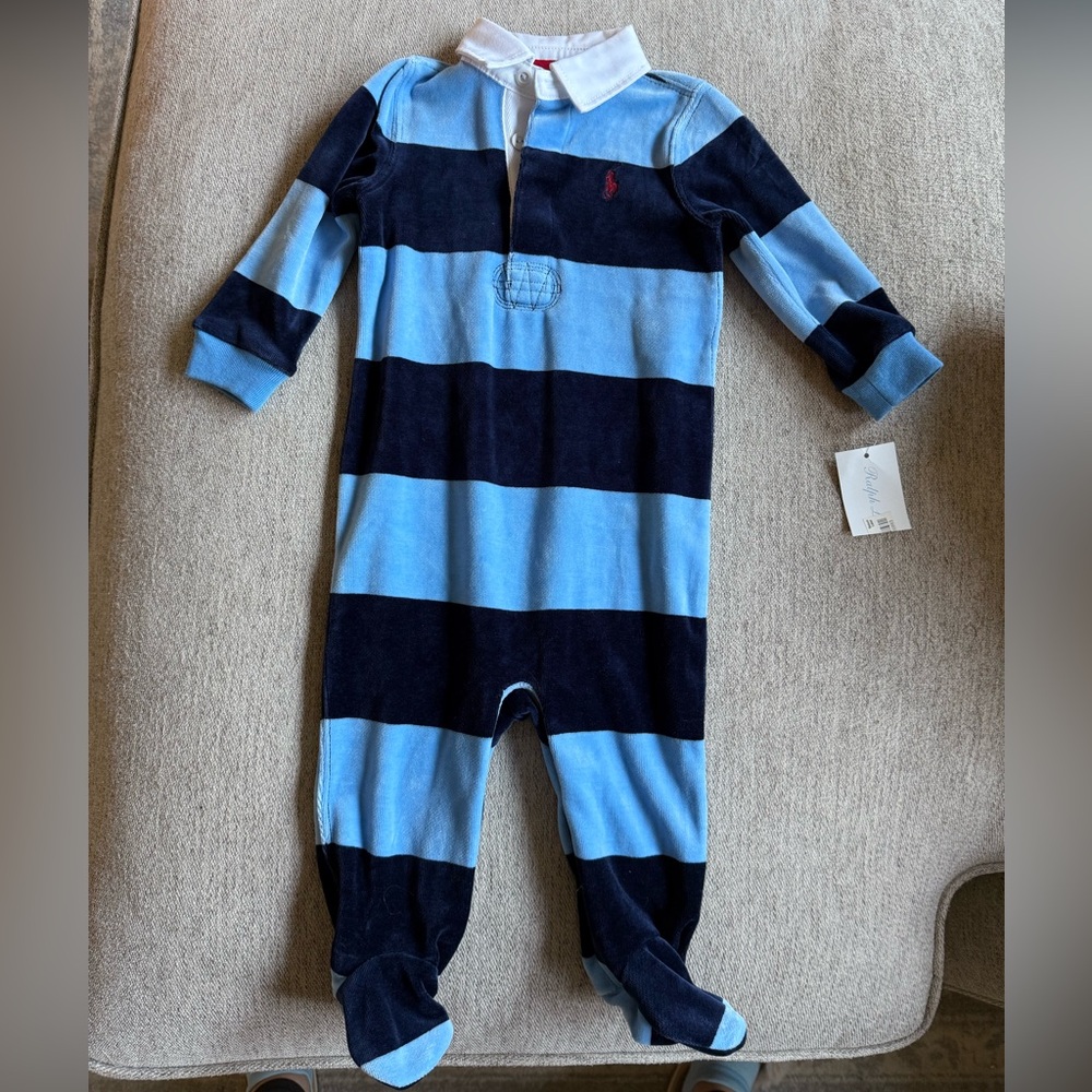 Ralph Lauren Blue and Navy Striped Footies